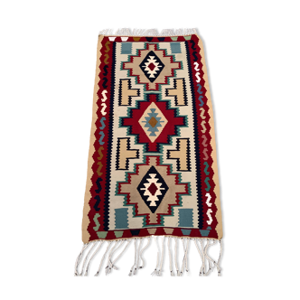 Vintage kilim 166x94 cm wool kelim rug red brown blue beige medium