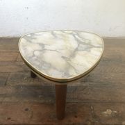 Small triangular table coffee table with a vintage tripod door midcentury plant 1950
