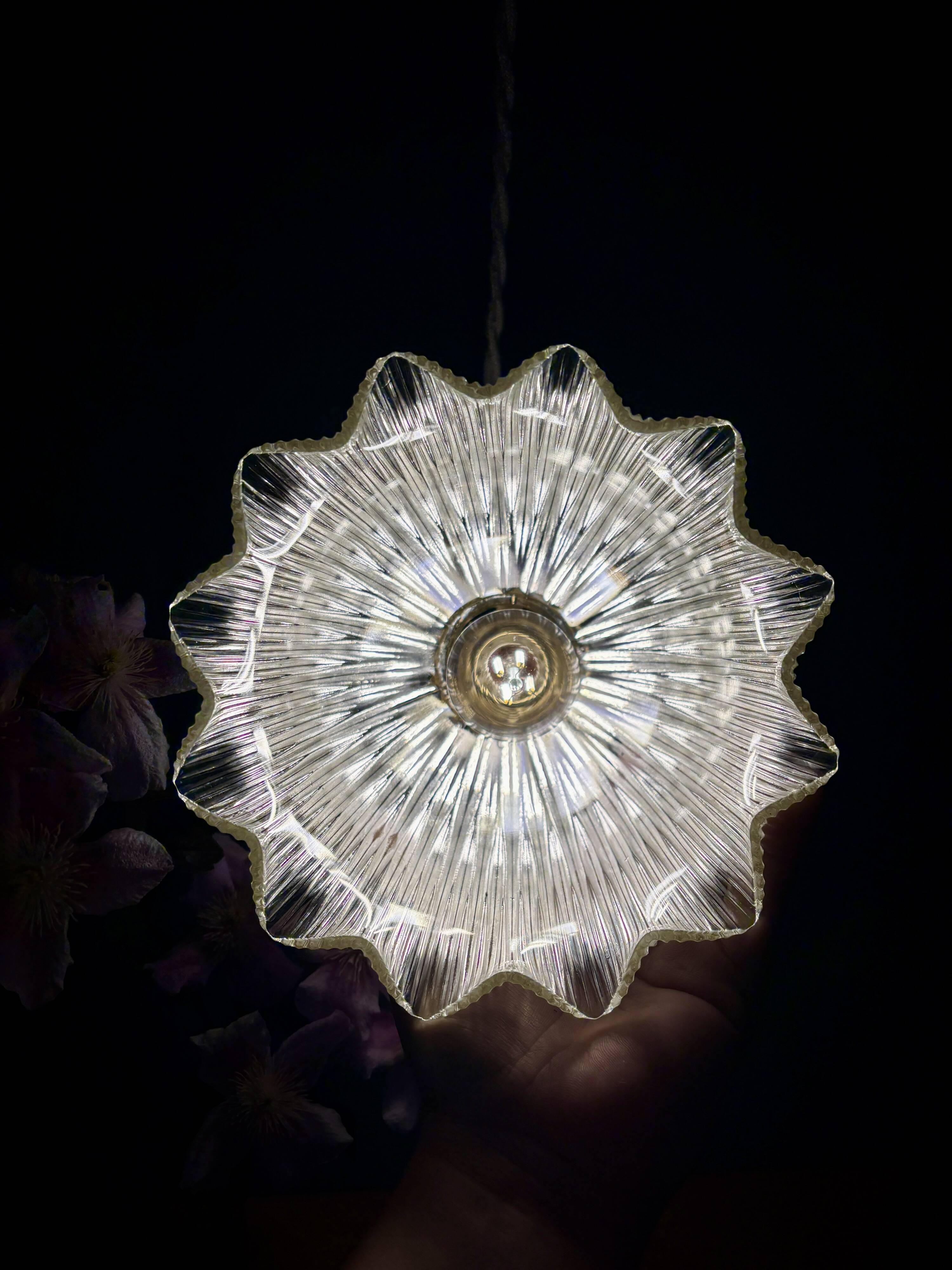 Vintage glass holophane pendant light