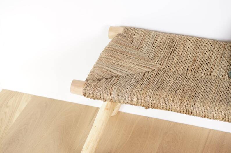 Moroccan handcrafted bench in wood and cord 100x40x40cm