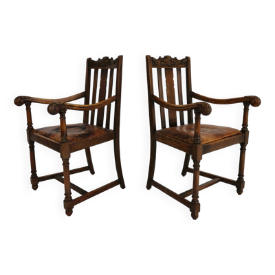 Paire de fauteuils en chêne F. Parker & Son – XIXe siècle anglais
