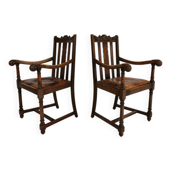 Paire de fauteuils en chêne F. Parker & Son – XIXe siècle anglais