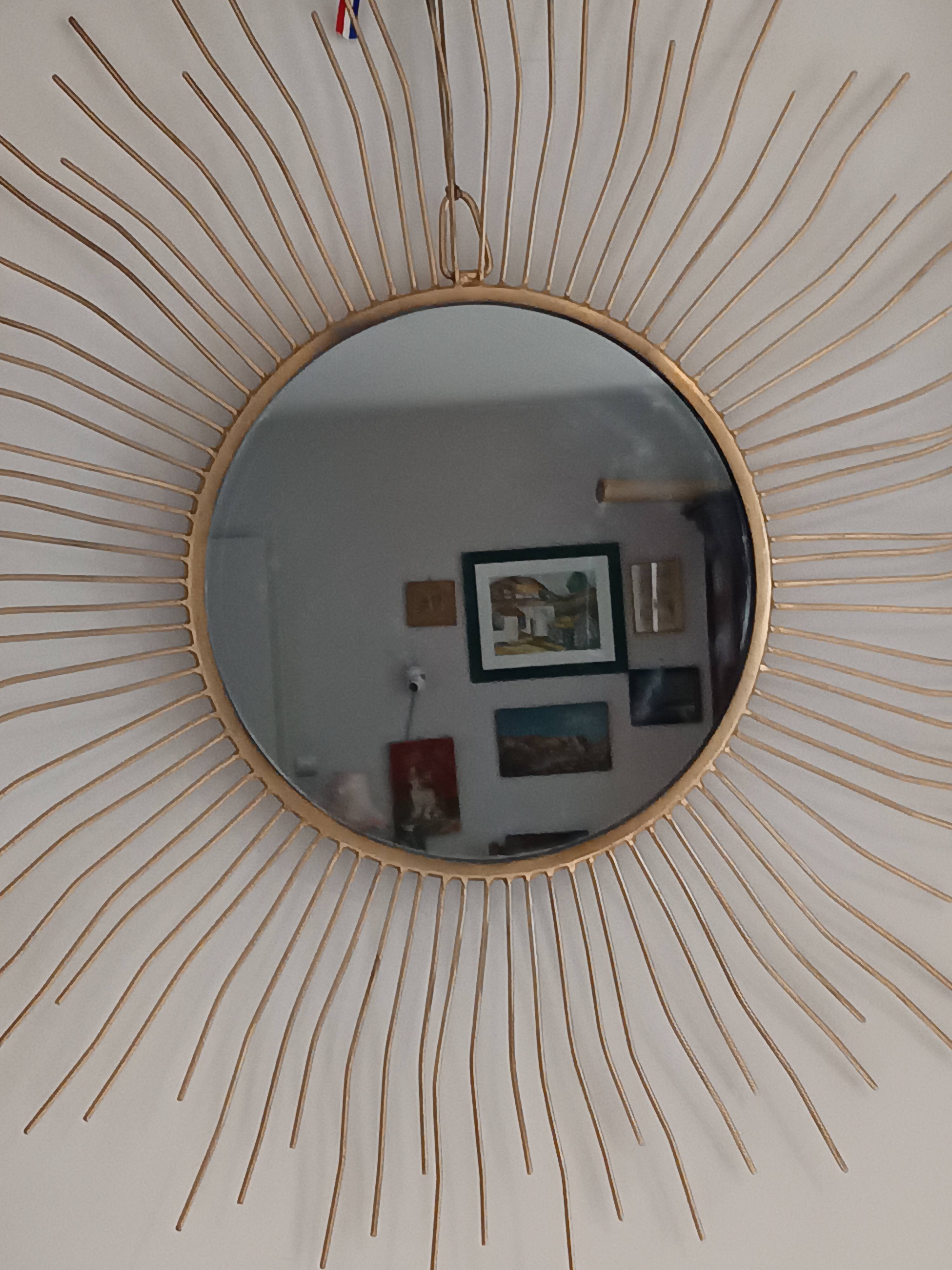 Vintage gold metal sun mirror – 70 cm