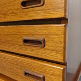 High sideboard, display cabinet and secretary, Scandinavian in teak, France around 1960.