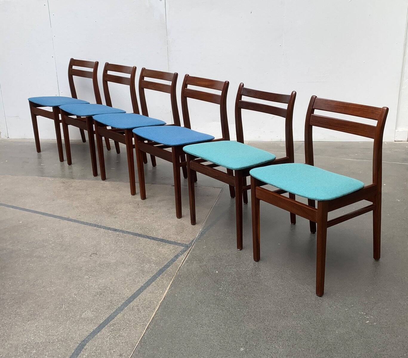 Mid-century walnut dining chairs, 1960s, set of 6.