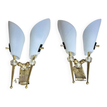 Vintage 1950s butterfly wall light pairs by Arlus.