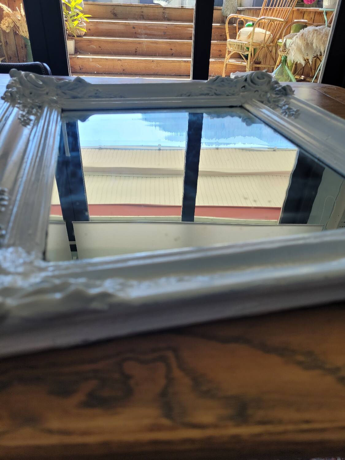 Antique mirror with painted wooden frame