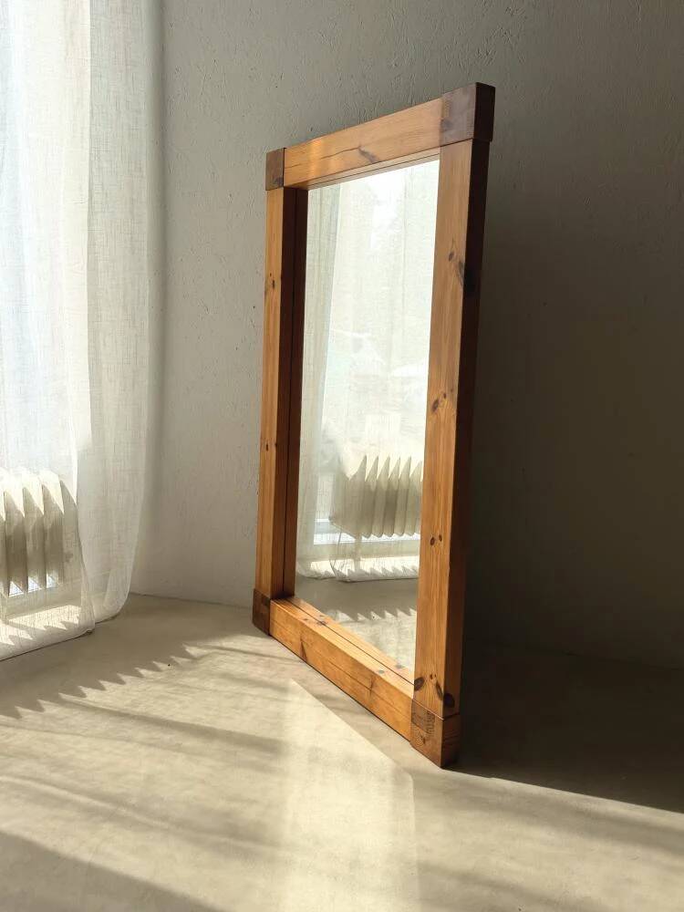 Large Danish pine wall mirror 1970s