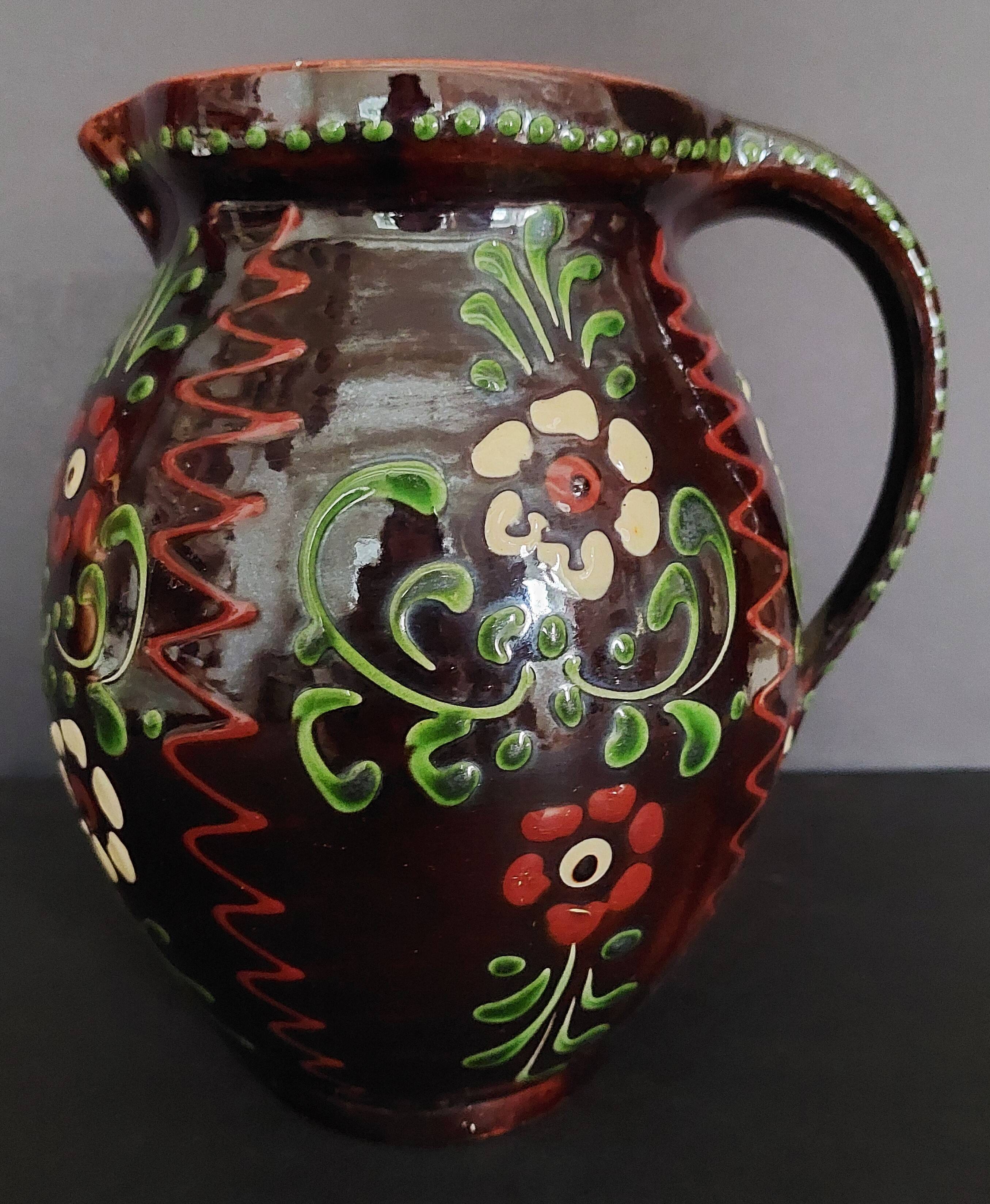 20th century Alsace glazed terracotta pitcher
