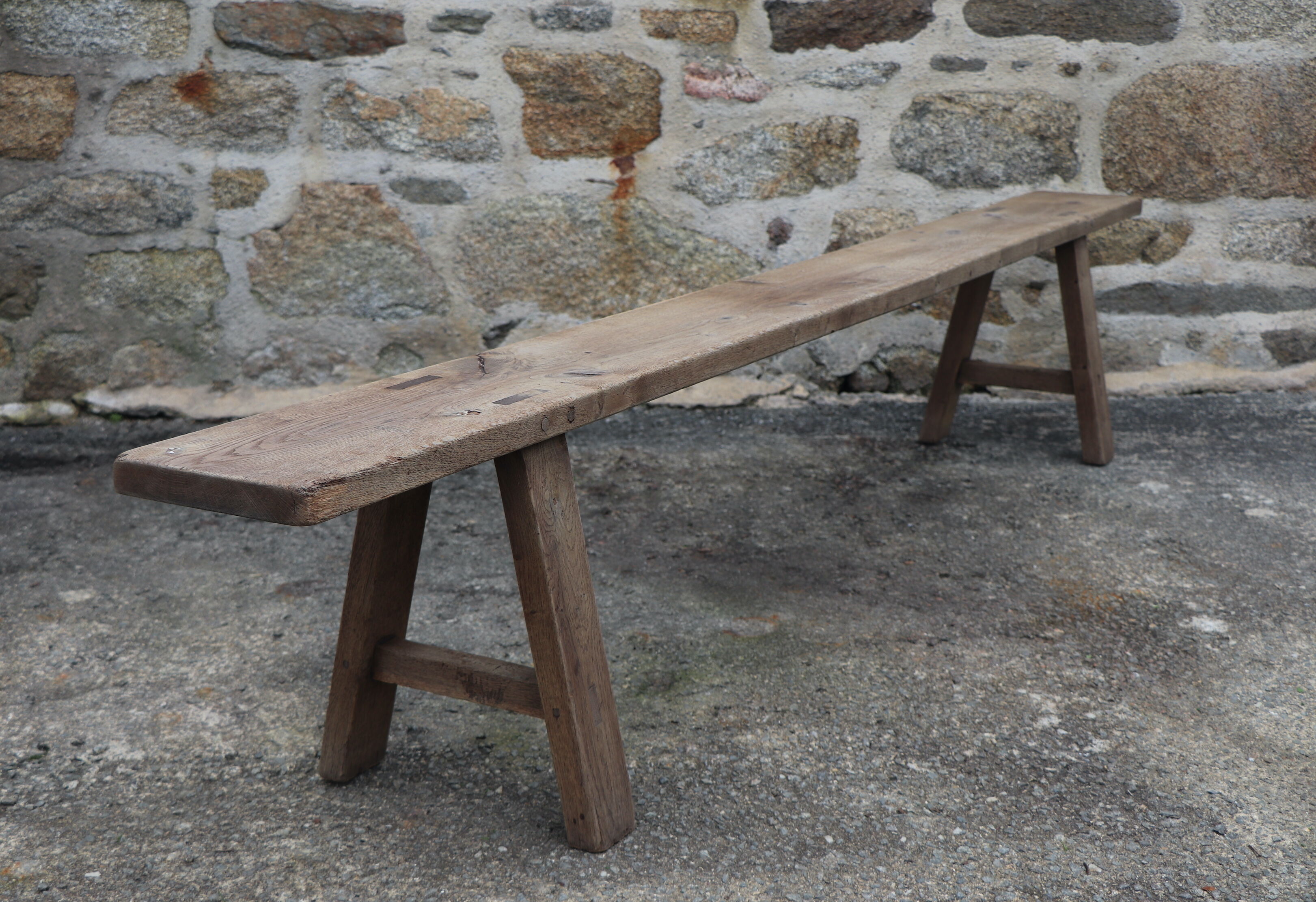 Pair of large solid wood benches XIXth