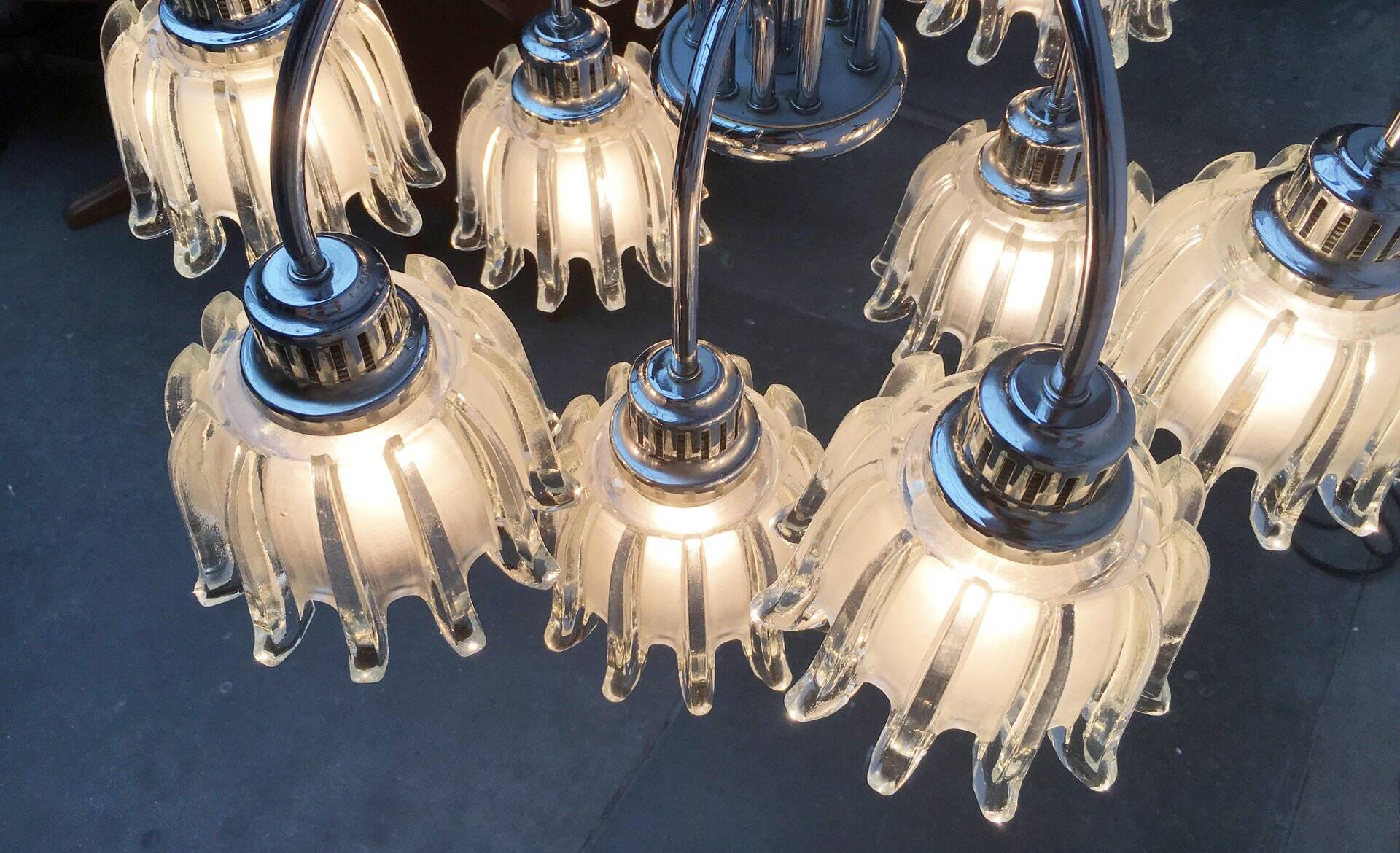 German type glass and metal chandelier 9471 by Richard Essig, 1970s.