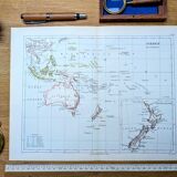 L'Océanie, carte Vintage, 1887, Authentique.