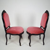 Napoleon III chairs in blackened wood and pink velvet, France, circa 1870