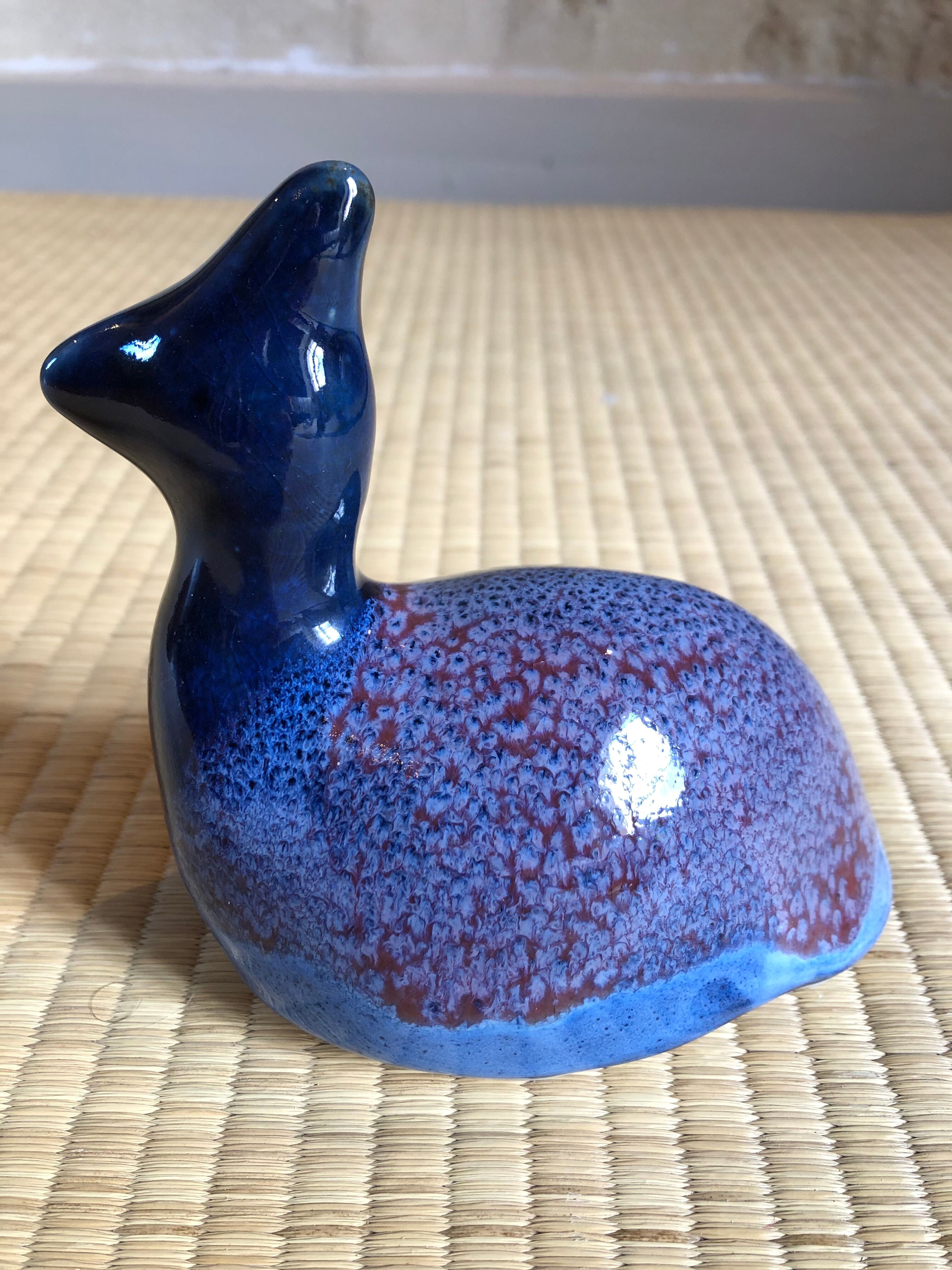 Ceramic animal figurine, pretty bluish enamel