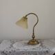 French Vintage Brass Goose Neck Table Lamp Patterned Glass Shade 5353