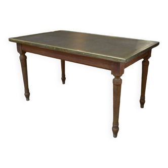 Oak and brass dining table Banque de France 1900