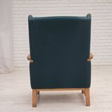 1970s, Danish highback armchair, furniture wool, solid oak wood.