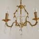 French Vintage Brass Mid Century 3 Light 3 Sided Crystal Cage Chandelier