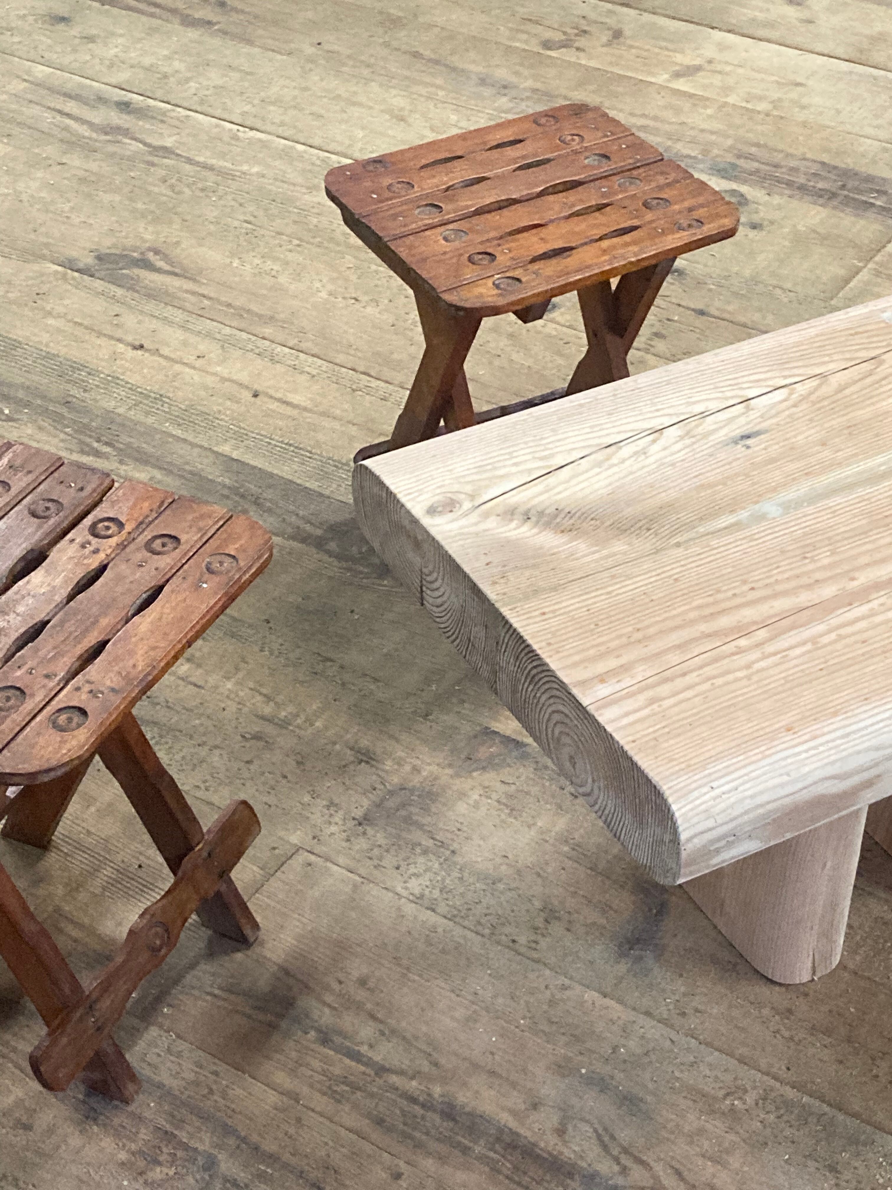 Pair of vintage folding wooden stools from Tyrol mountain