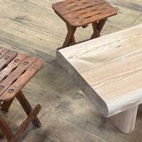 Pair of vintage folding wooden stools from Tyrol mountain