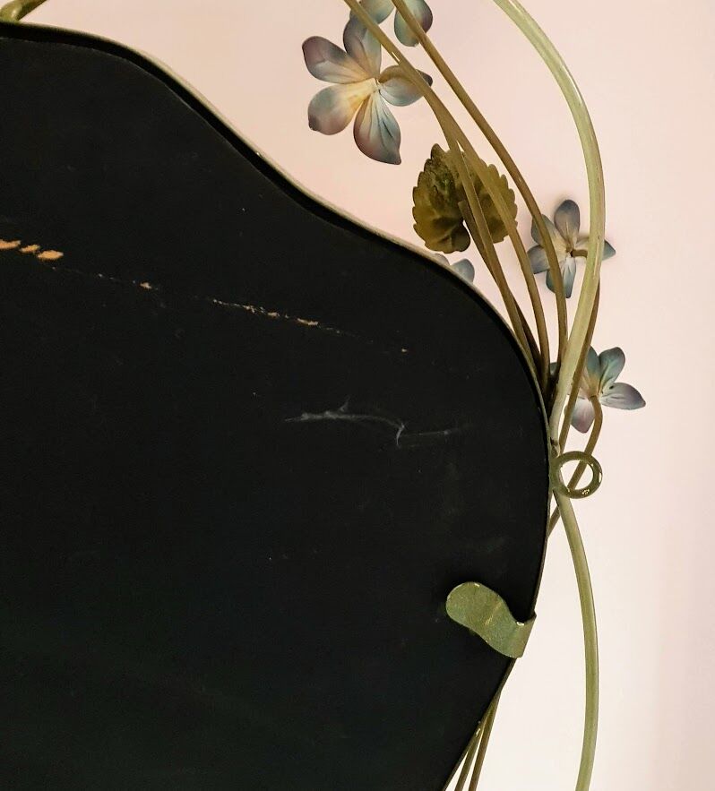 Vintage Tole Mirror with Flowers, circa 1970s