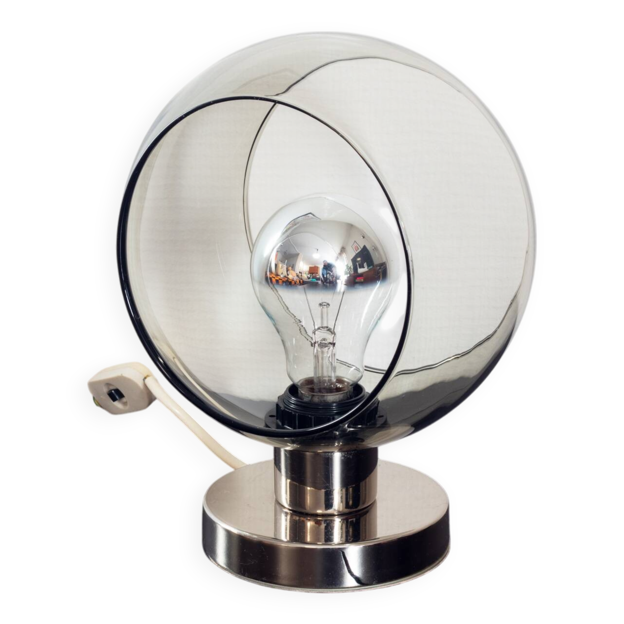 Space Age chrome and smoked glass lamp 70's