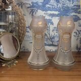 Paire de vases art nouveau en verre émaillé peint à la main fin xixème