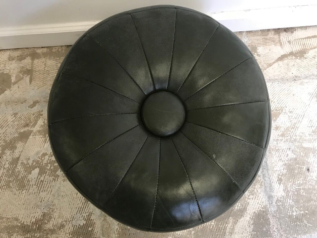Vintage green leather ottoman 1970