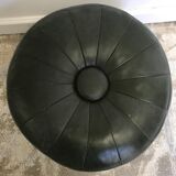Pouf cuir vert vintage 1970