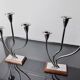 Pair of art deco candle holder in stainless steel 3 flames, Spain, 1970