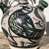 Hand-painted Picasso style ceramic bird jug signed Punter
