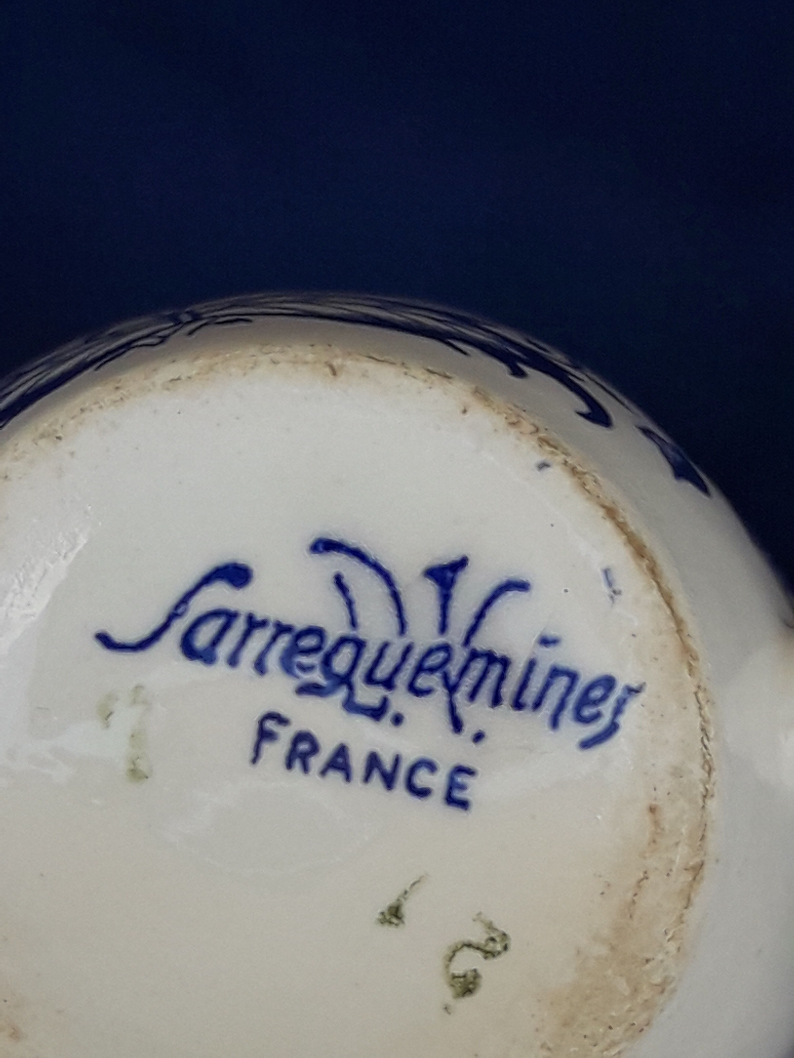 Old glass cup of Sarreguemines floral decoration blue diam 6.5 cm