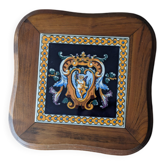 Dessous de plat en bois et faïence de Gien