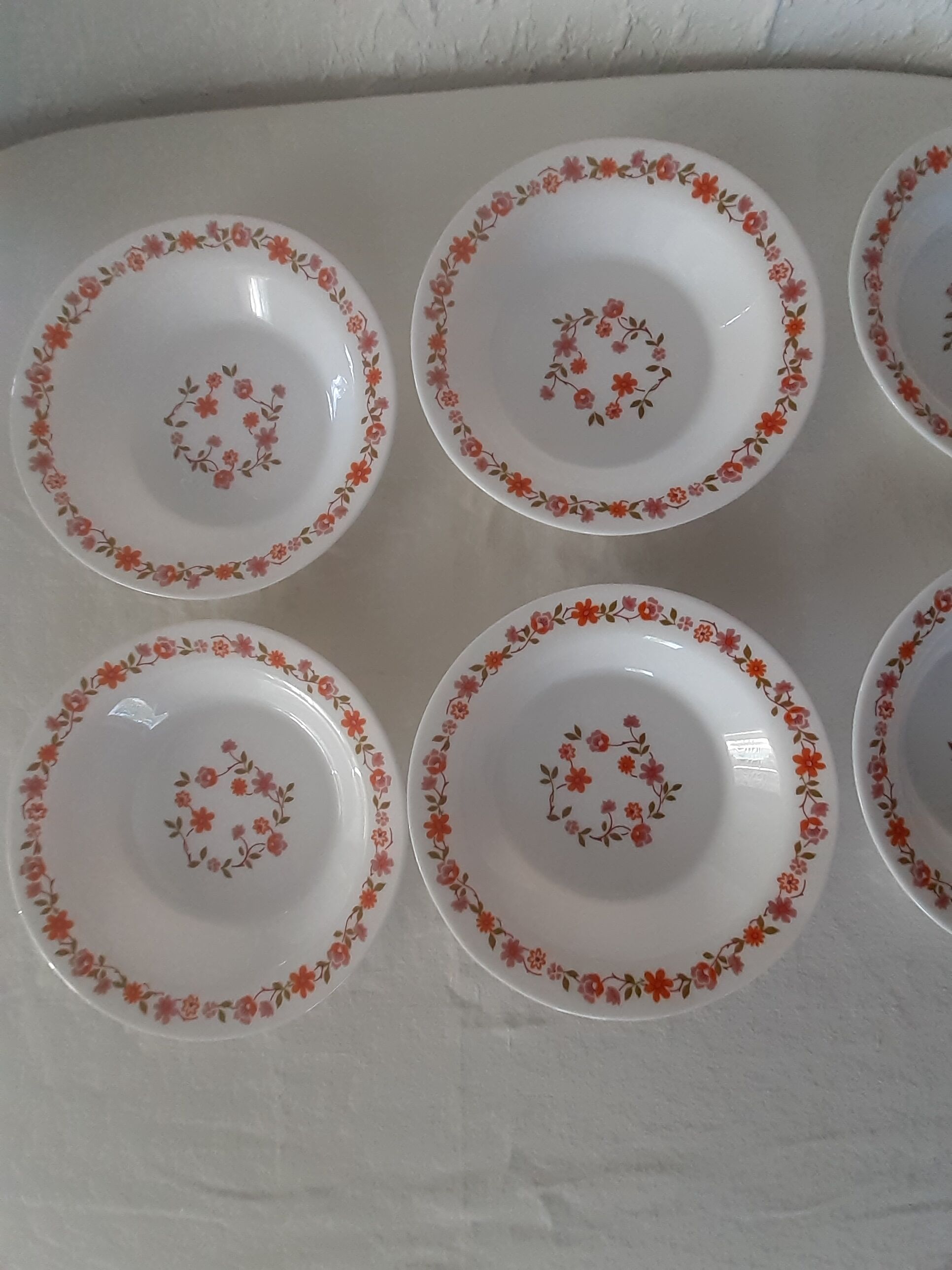 6 plates orange flowers model scania arcopal france vintage