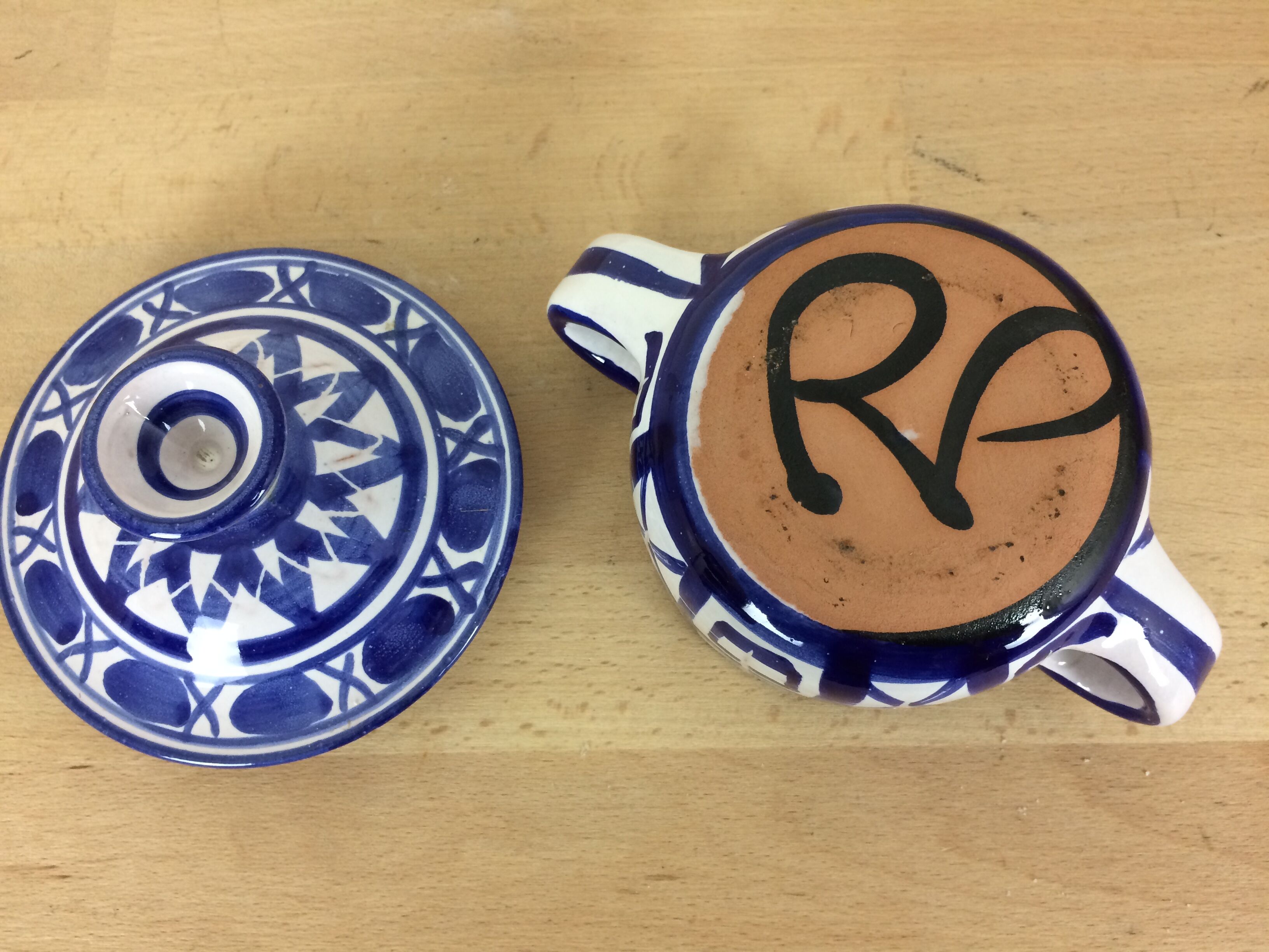 Bonbonnière sucrier Robert Picault, blue ceramic