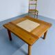 Table basse ancienne bois et travertin design des années 70 vintage