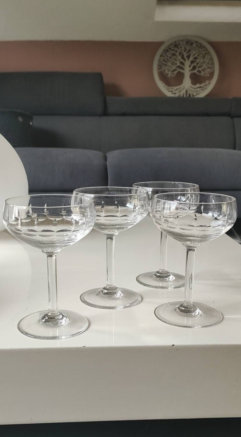 Lot of 4 x Champagne Coupes / Doyen Glassware. Art Deco 1930s.
