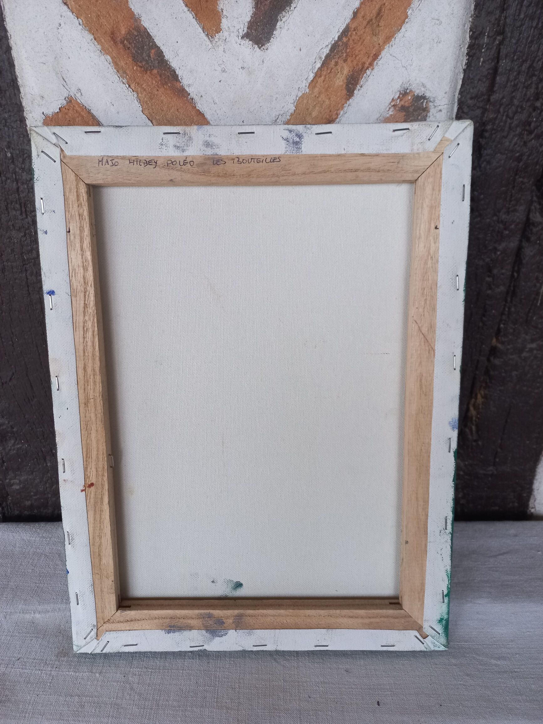 Still life on canvas bottles signed Majo Hilbey Poléo