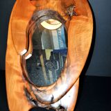 Vintage oval mirror in solid olive wood - Modernist design 1960-1970