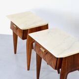 Set of 2 Italian Midcentury Rosewood and carrara bedsides tables