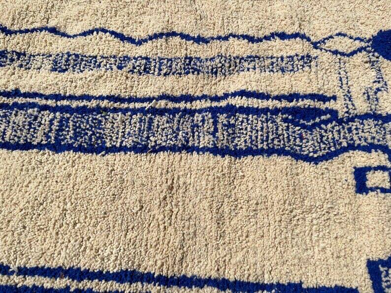 Authentic handmade Azilal Berber rug in blue and white, 2/3 m.