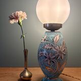 Lampe vintage en céramique et opaline blanche.