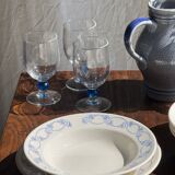 Set of 10 small soup plates with blue flower frieze pattern
