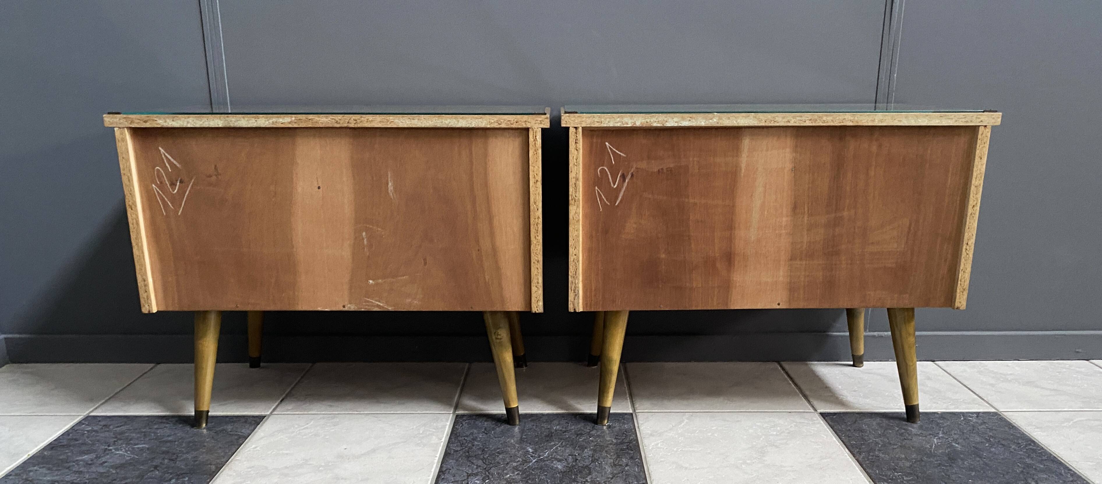 Set night stands wood and glass top