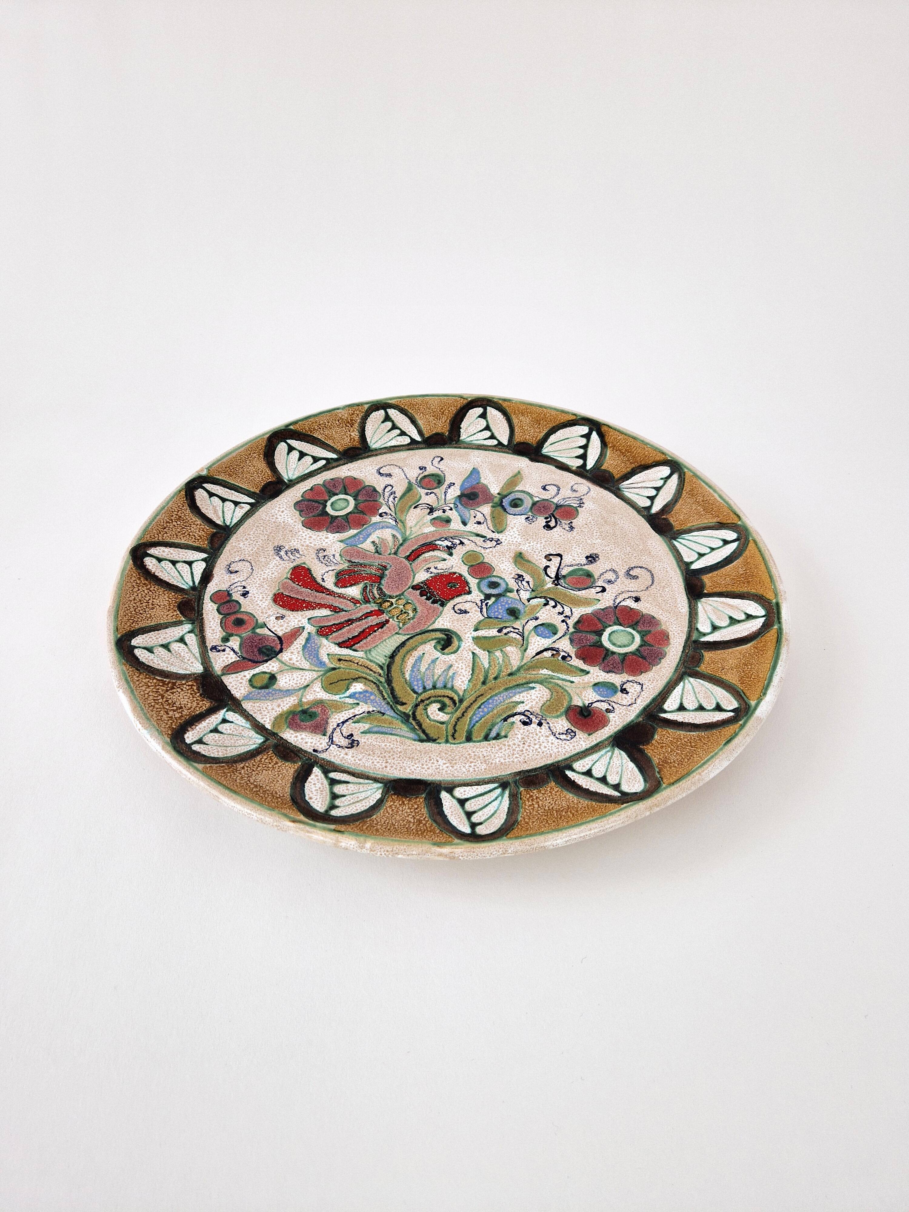 Large vintage ceramic wall dish by Elio Schiavon 1950