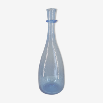 Carafe verrerie de Biot en verre bullé bleuté, années 60