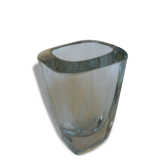 Vase en cristal bleute scandinave gravure oiseaux