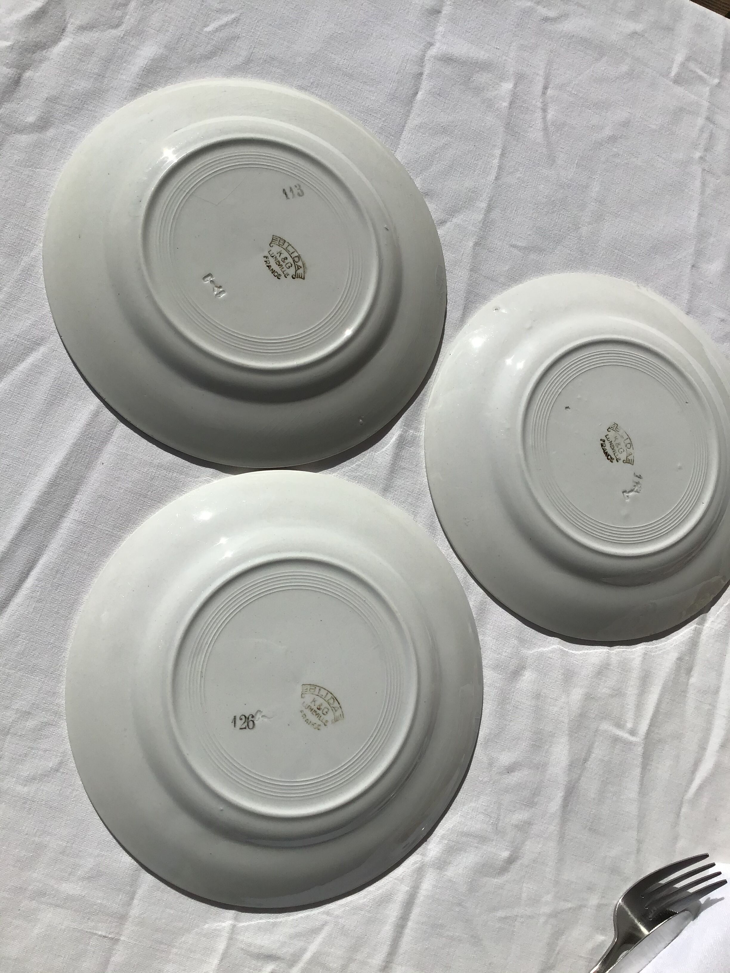 Set of 3 k.g lunéville flat plates blue blida