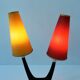 Vintage desk lamp with red and yellow 1950s lampshades