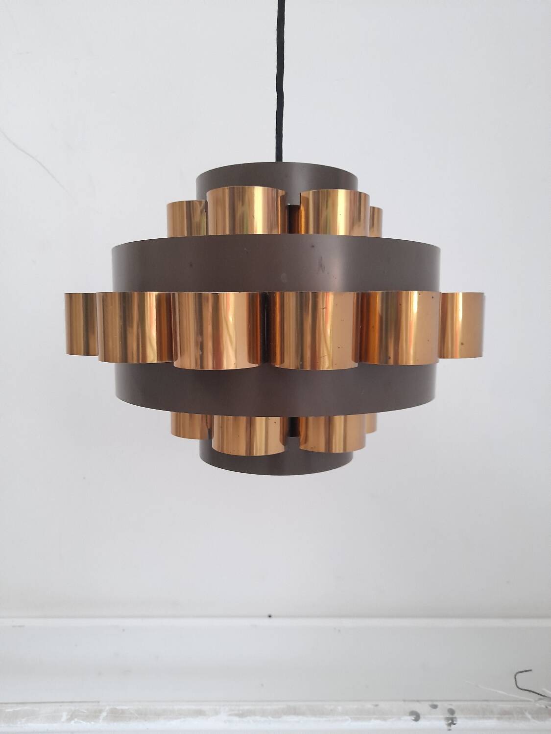 Danish copper suspension light by Werner Schou, 1970s.